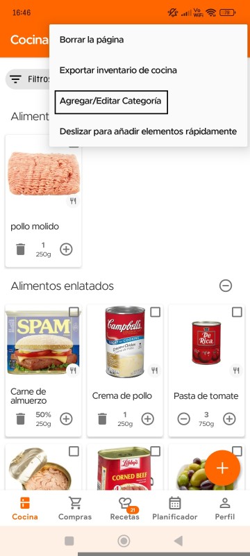 Add/Edit Category option in overflow menu